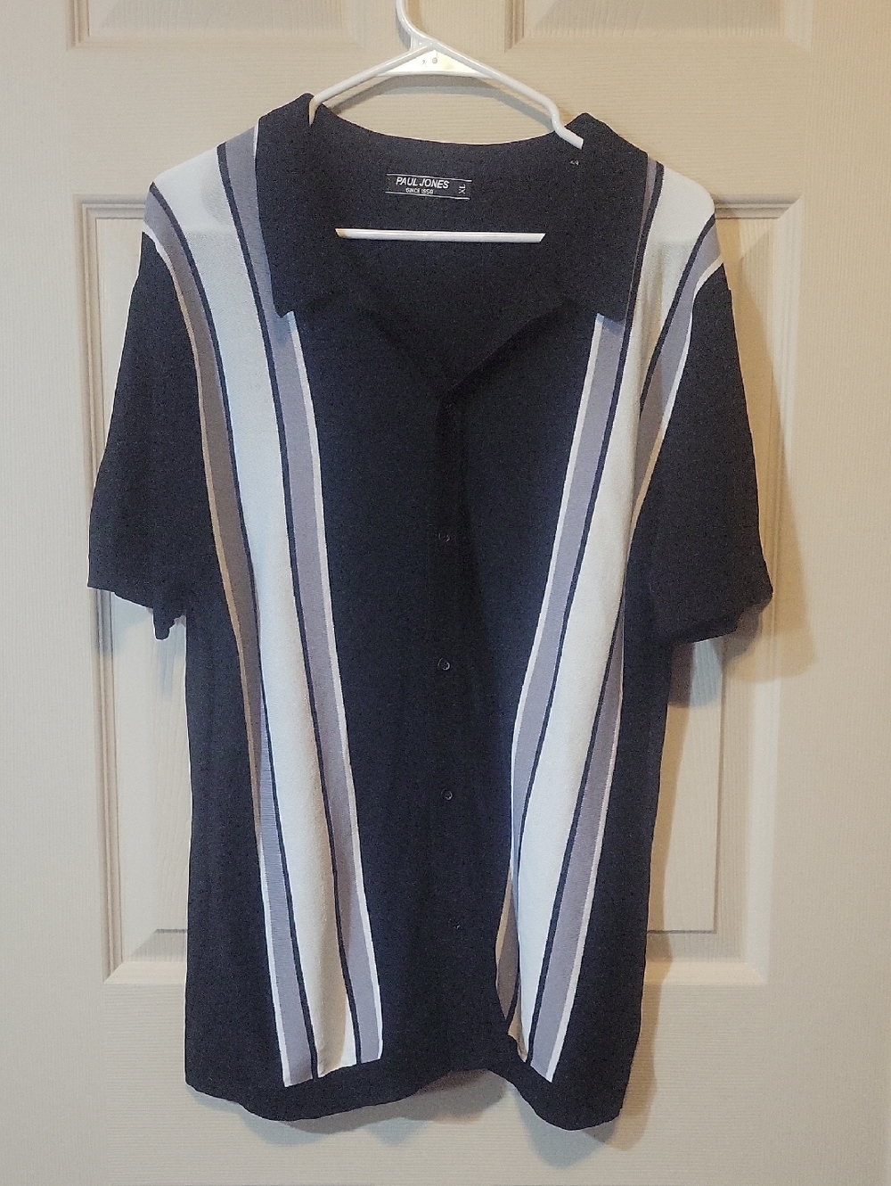 Paul Jones Black Short-Sleeve Striped Polo